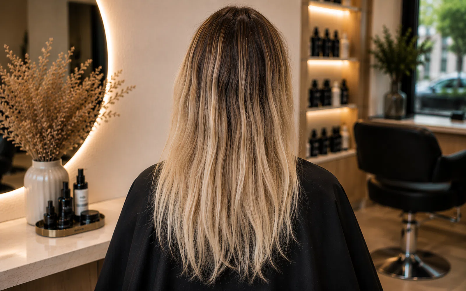 Vorher-Bild Extensions mit weniger Länge und Fülle